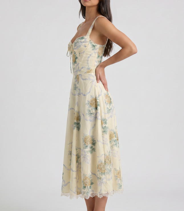 Vestido midi floral de verano con escote en V para invitada de boda mujer