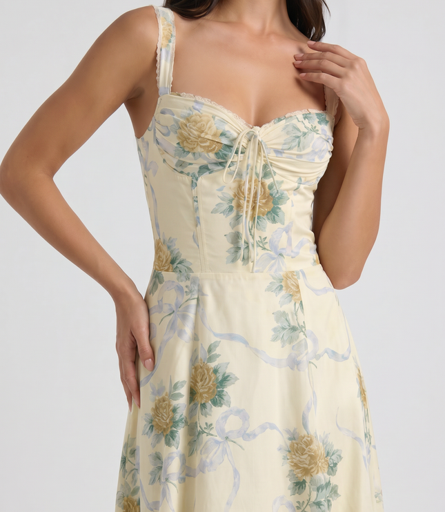 Vestido midi floral de verano con escote en V para invitada de boda mujer