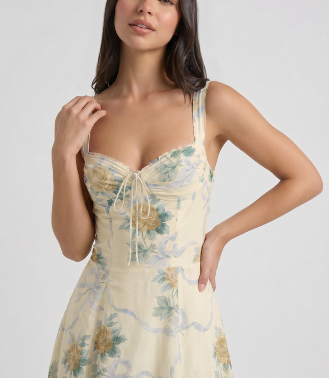 Vestido midi floral de verano con escote en V para invitada de boda mujer