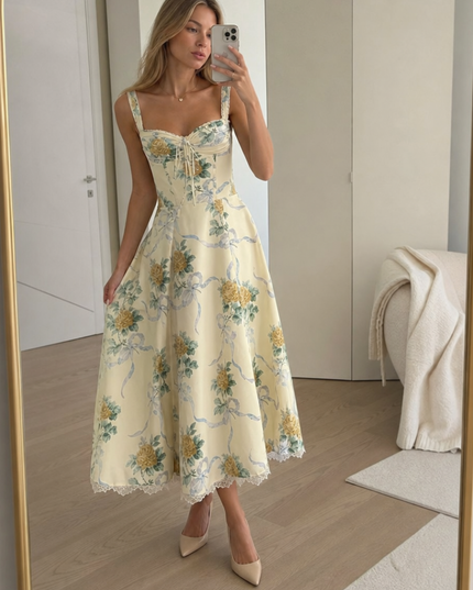 Vestido midi floral de verano con escote en V para invitada de boda mujer