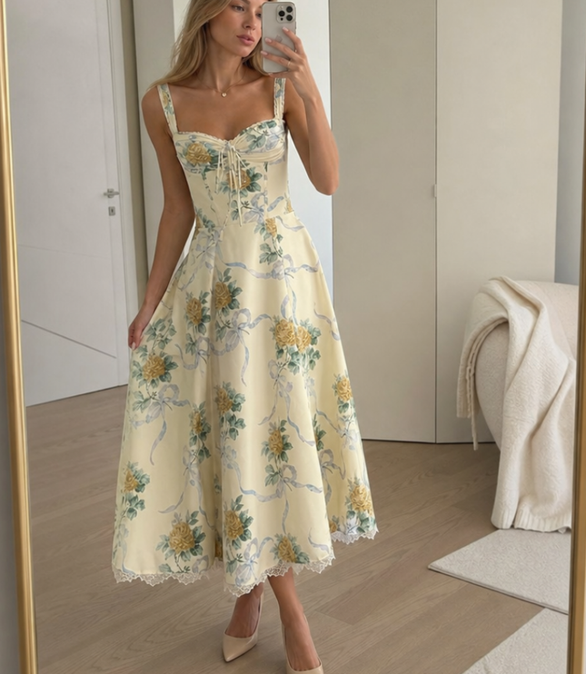 Vestido midi floral de verano con escote en V para invitada de boda mujer