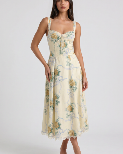 Vestido midi floral de verano con escote en V para invitada de boda mujer