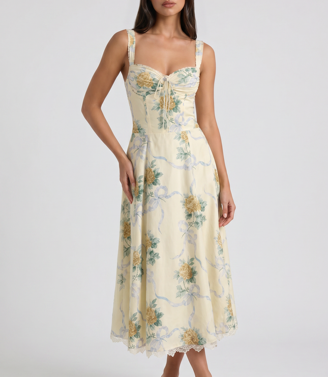 Vestido midi floral de verano con escote en V para invitada de boda mujer