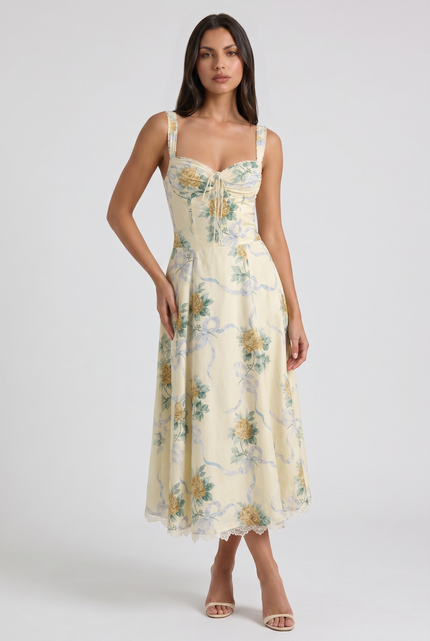 Vestido midi floral de verano con escote en V para invitada de boda mujer