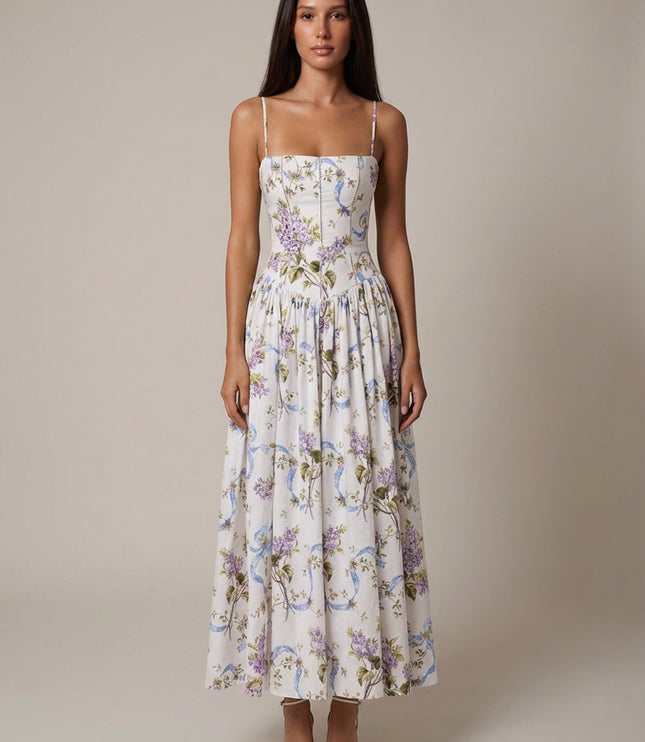 Vestido midi floral de verano con escote en V para invitada de boda mujer