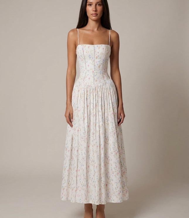 Vestido midi floral de verano con escote en V para invitada de boda mujer