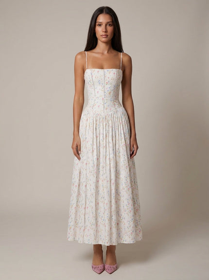 Vestido midi floral de verano con escote en V para invitada de boda mujer