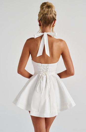 Vestido mini halter de verano con escote pronunciado de cuadros para mujer
