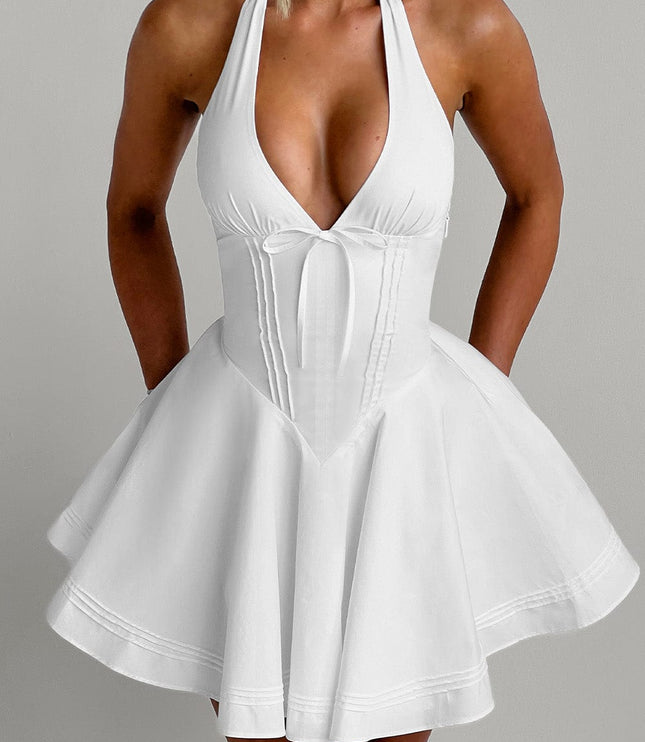 Vestido mini halter de verano con escote pronunciado de cuadros para mujer