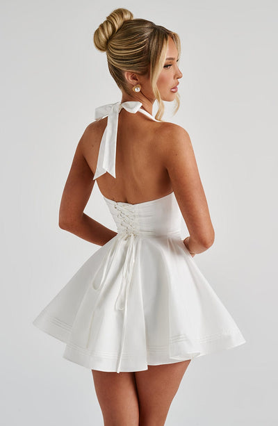 Vestido mini halter de verano con escote pronunciado de cuadros para mujer