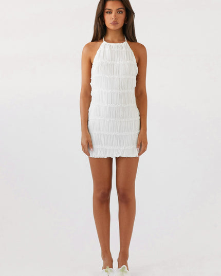 Vestido mini halter blanco de cóctel de verano para mujer
