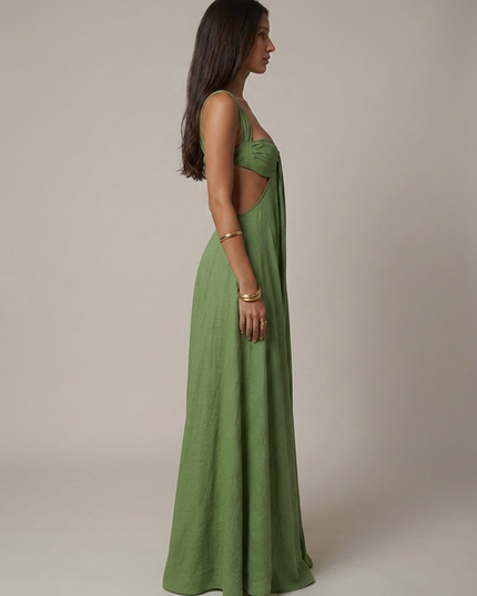 Vestido maxi verde oliva de verano con escote en V para invitada de boda mujer