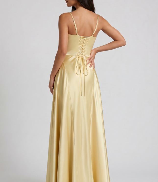 Vestido maxi de cóctel de satén con cuello halter de verano para mujer