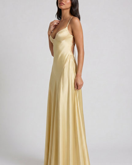 Vestido maxi de cóctel de satén con cuello halter de verano para mujer