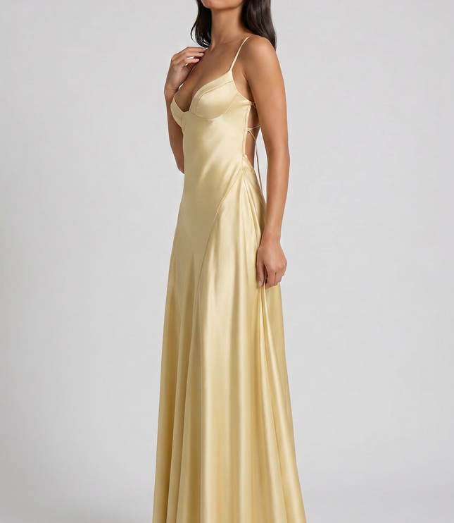 Vestido maxi de cóctel de satén con cuello halter de verano para mujer