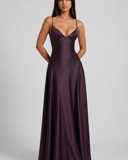 Vestido maxi de cóctel de satén con cuello halter de verano para mujer