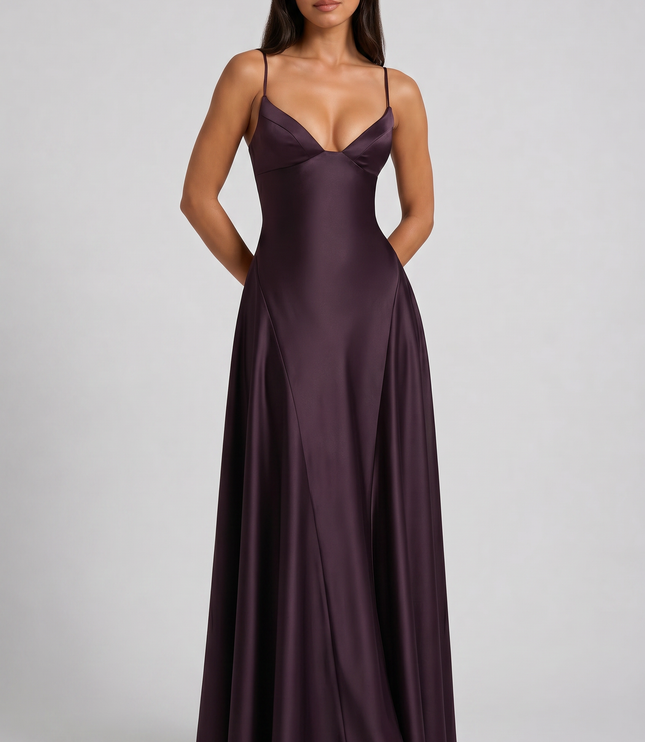 Vestido maxi de cóctel de satén con cuello halter de verano para mujer