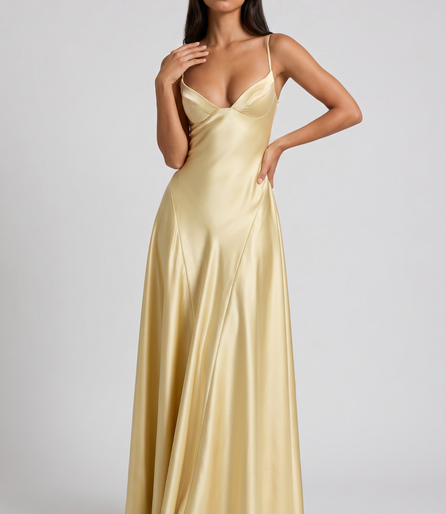 Vestido maxi de cóctel de satén con cuello halter de verano para mujer