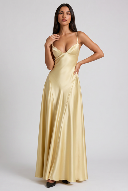 Vestido maxi de cóctel de satén con cuello halter de verano para mujer