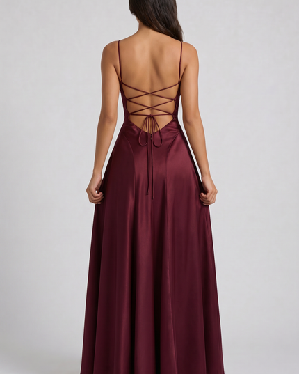 Vestido maxi de fiesta de noche de satén con fruncidos de verano para mujer