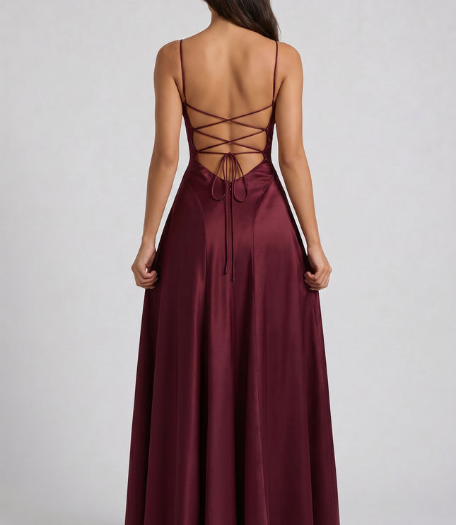 Vestido maxi de fiesta de noche de satén con fruncidos de verano para mujer