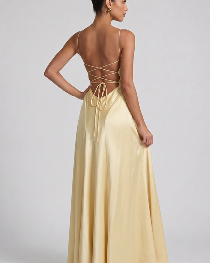 Vestido maxi de fiesta de noche de satén con fruncidos de verano para mujer