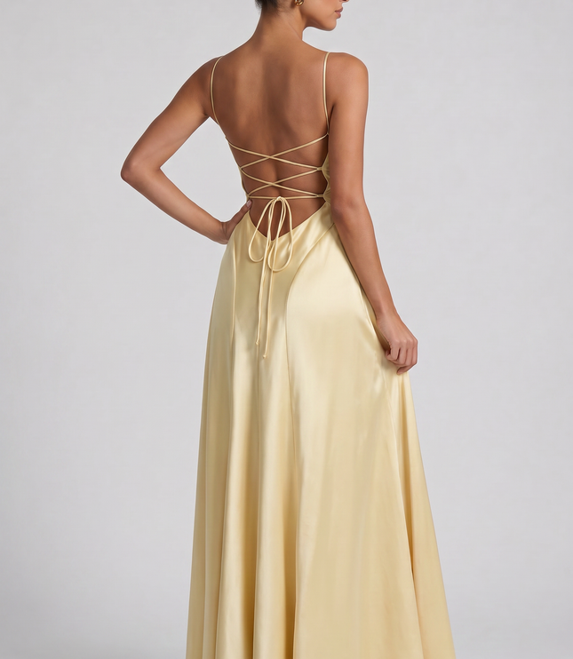 Vestido maxi de fiesta de noche de satén con fruncidos de verano para mujer