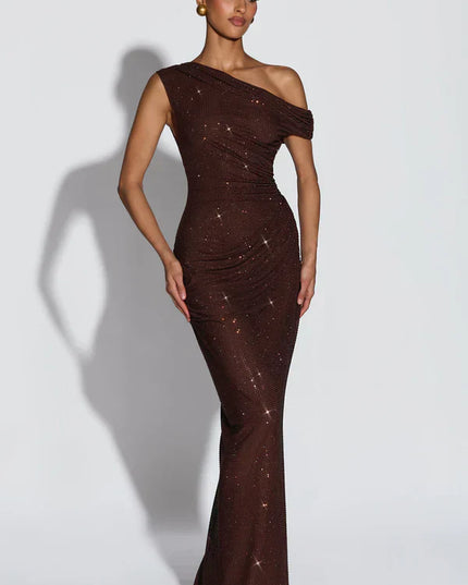 Vestido maxi de cóctel de satén de verano con escote en V para mujer