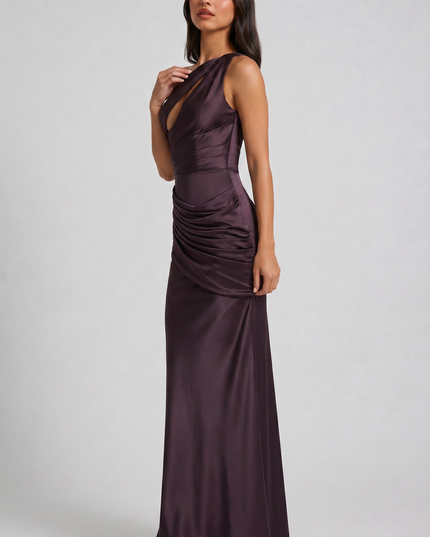 Vestido maxi de fiesta de noche de verano para mujer en satén con escote en V