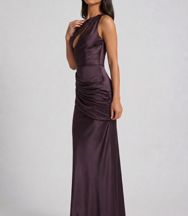 Vestido maxi de fiesta de noche de verano para mujer en satén con escote en V