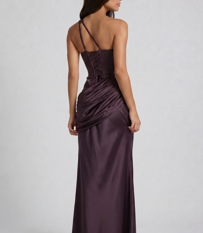 Vestido maxi de fiesta de noche de verano para mujer en satén con escote en V
