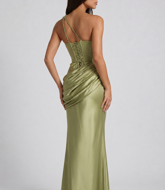 Vestido maxi de fiesta de noche de verano para mujer en satén con escote en V