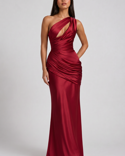 Vestido maxi de fiesta de noche de verano para mujer en satén con escote en V