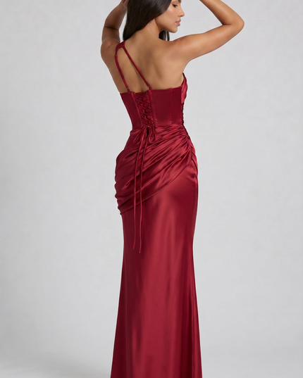 Vestido maxi de fiesta de noche de verano para mujer en satén con escote en V