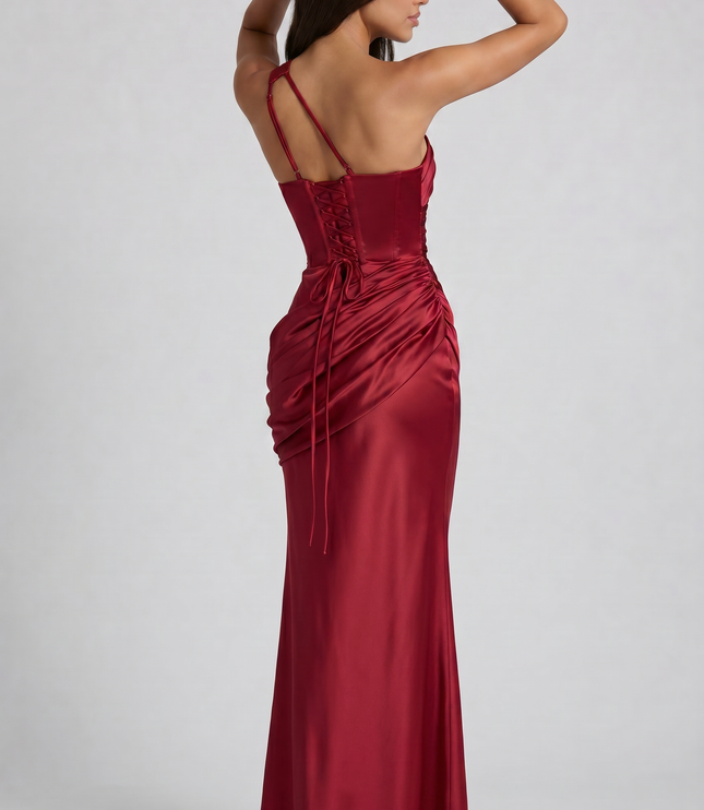 Vestido maxi de fiesta de noche de verano para mujer en satén con escote en V