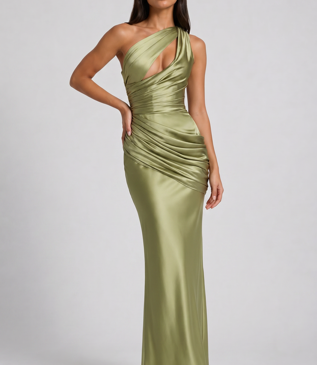 Vestido maxi de fiesta de noche de verano para mujer en satén con escote en V