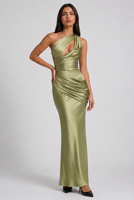 Vestido maxi de fiesta de noche de verano para mujer en satén con escote en V