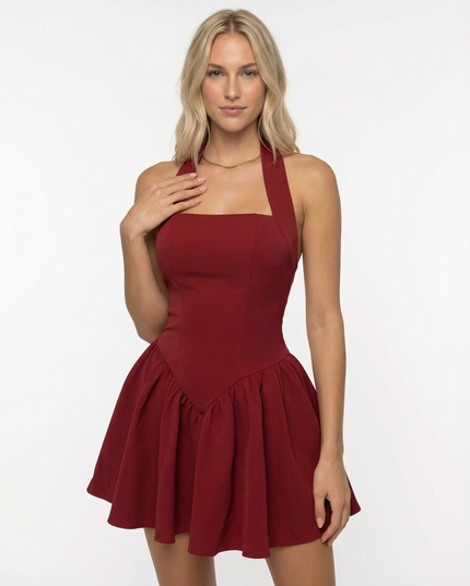Vestido mini de verano con escote cuadrado y manga corta para mujer