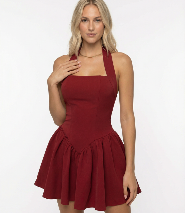 Vestido mini de verano con escote cuadrado y manga corta para mujer