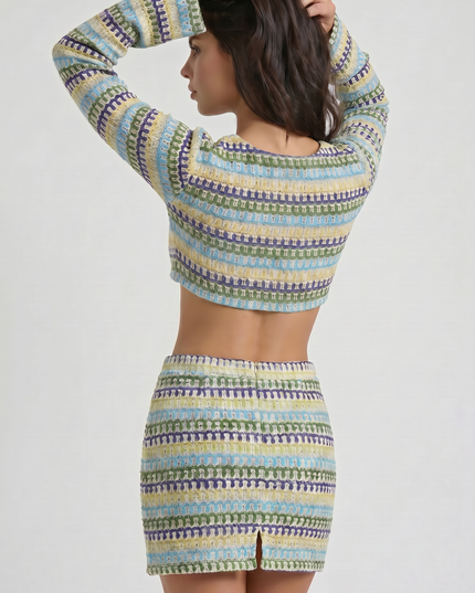 Ensemble deux pièces d'été pour femme avec crop top et jupe coordonnés