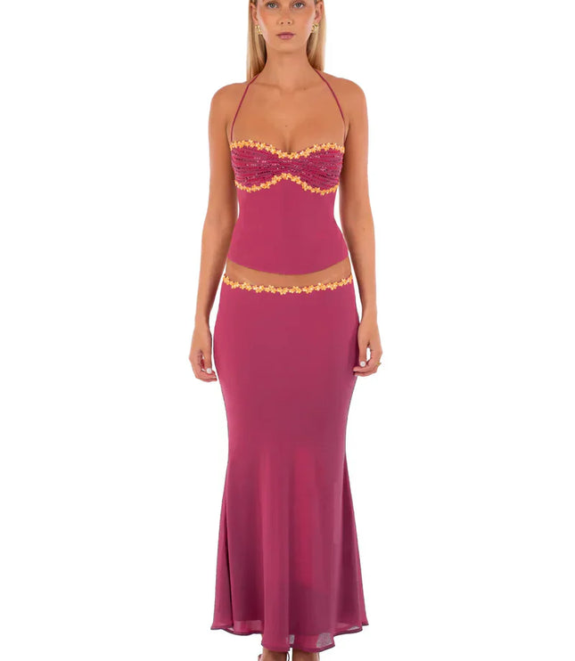 Conjunto de dos piezas de verano para mujer con top corto y falda coordinados