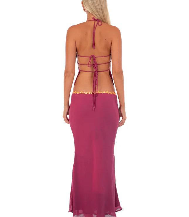 Conjunto de dos piezas de verano para mujer con top corto y falda coordinados