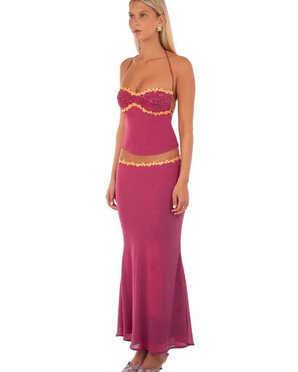 Conjunto de dos piezas de verano para mujer con top corto y falda coordinados