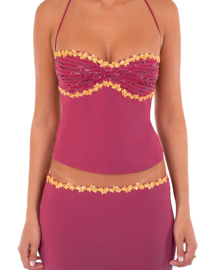 Conjunto de dos piezas de verano para mujer con top corto y falda coordinados