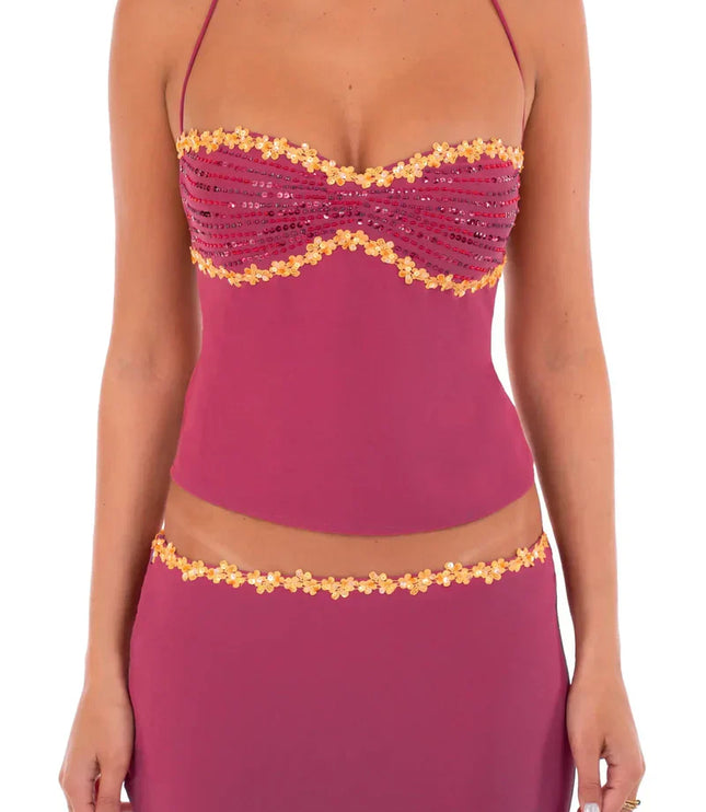 Conjunto de dos piezas de verano para mujer con top corto y falda coordinados