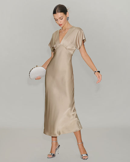 Vestido midi de verano con escote en V y volantes para invitada de boda mujer