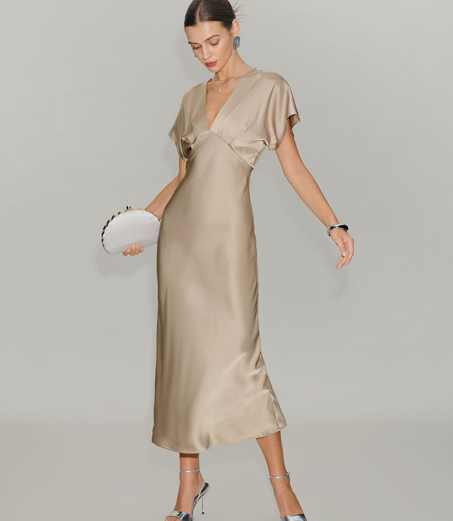 Vestido midi de verano con escote en V y volantes para invitada de boda mujer