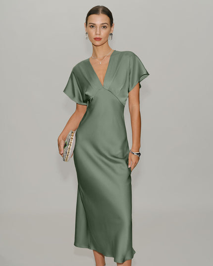 Vestido midi de verano con escote en V y volantes para invitada de boda mujer