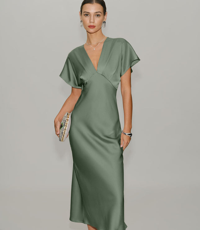 Vestido midi de verano con escote en V y volantes para invitada de boda mujer