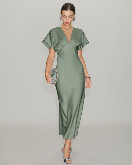 Vestido midi de verano con escote en V y volantes para invitada de boda mujer